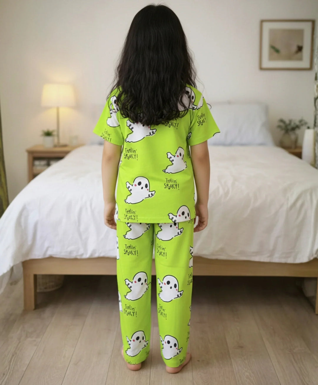 Spooky Girls Short Sleeve Pyjama Set - Lime Green