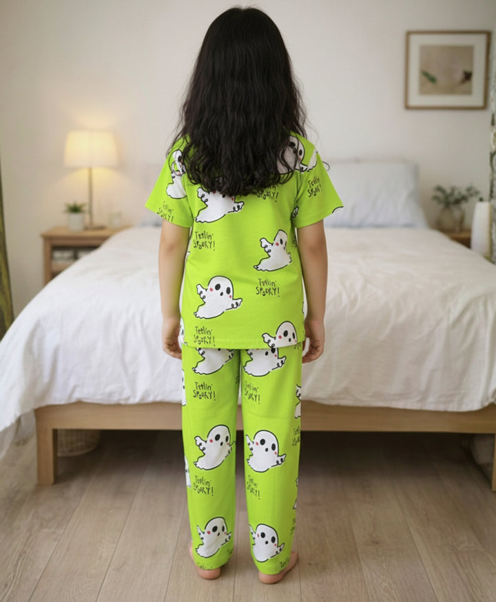 Spooky Short Sleeve Pyjama Set - Lime Green
