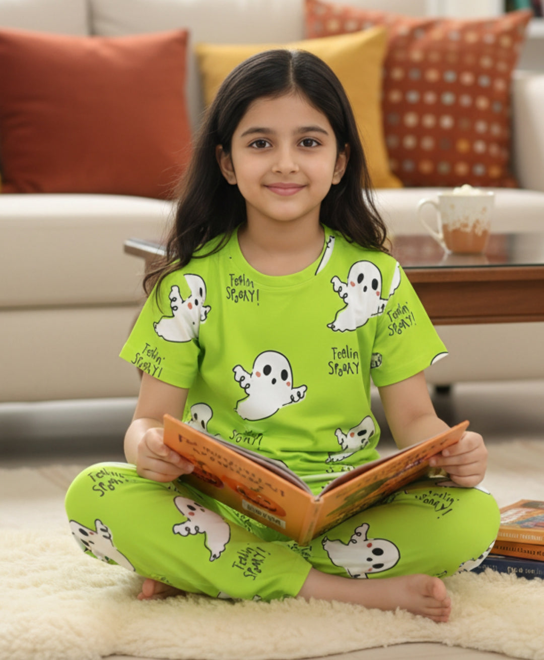 Spooky Short Sleeve Pyjama Set - Lime Green