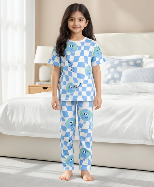 GLOBE CHECK GIRLS SHORT SLEEVE PYJAMA SET - WHITE