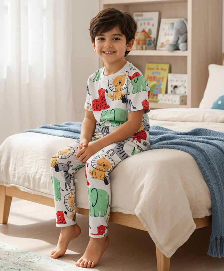 Jungle Safari Short Sleeve Pyjama Set - White