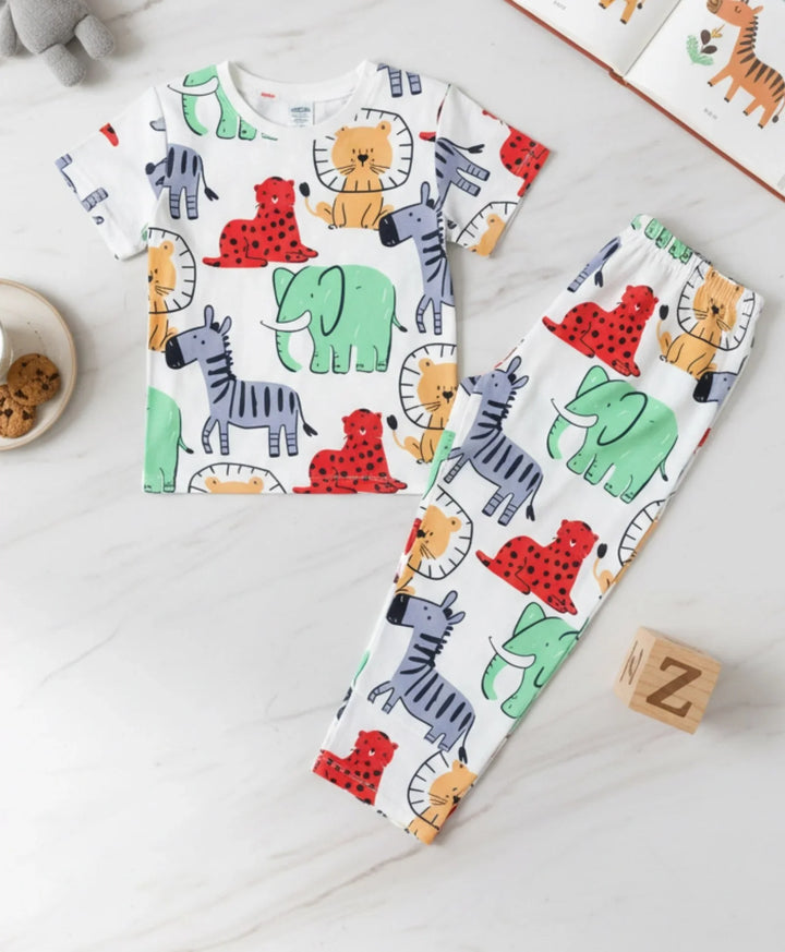 Jungle Safari Short Sleeve Pyjama Set - White