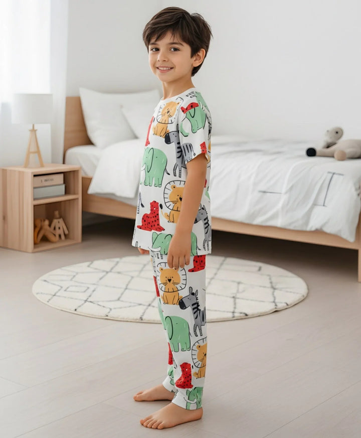 Jungle Safari Short Sleeve Pyjama Set - White