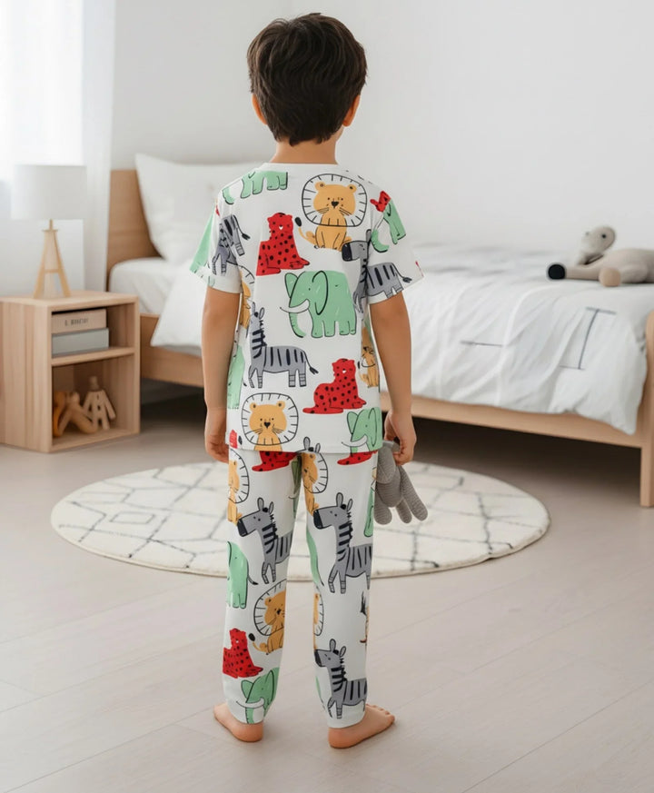Jungle Safari Short Sleeve Pyjama Set - White
