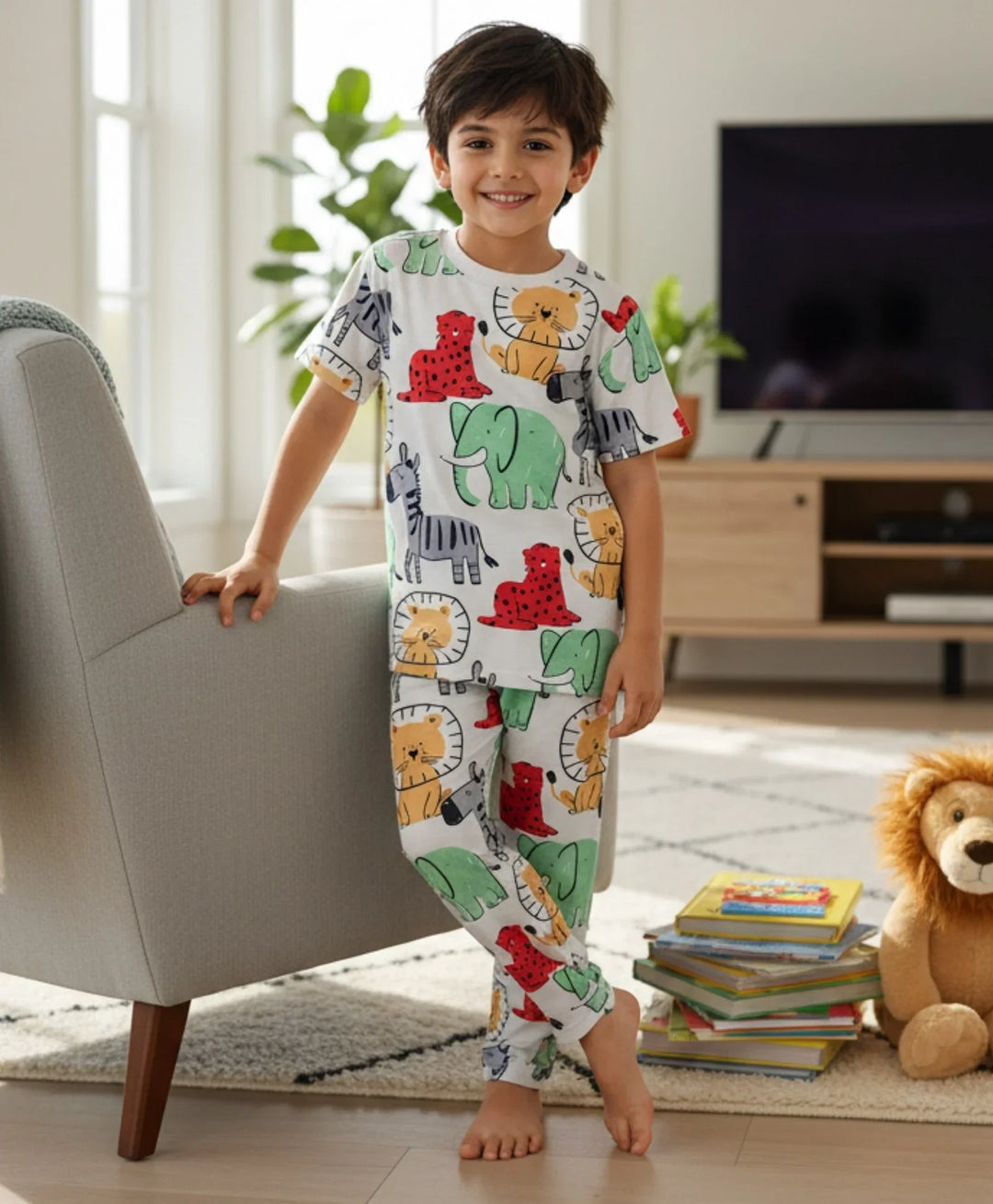 Jungle Safari Short Sleeve Pyjama Set - White