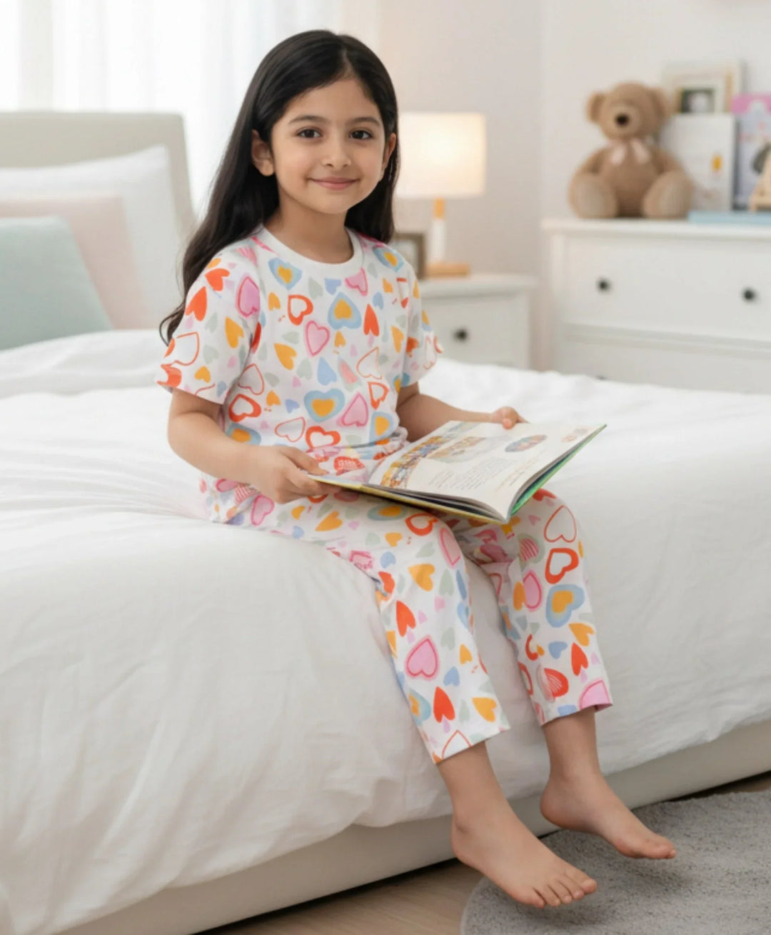 Summer Hearts Short Sleeve Pyjama Set - White
