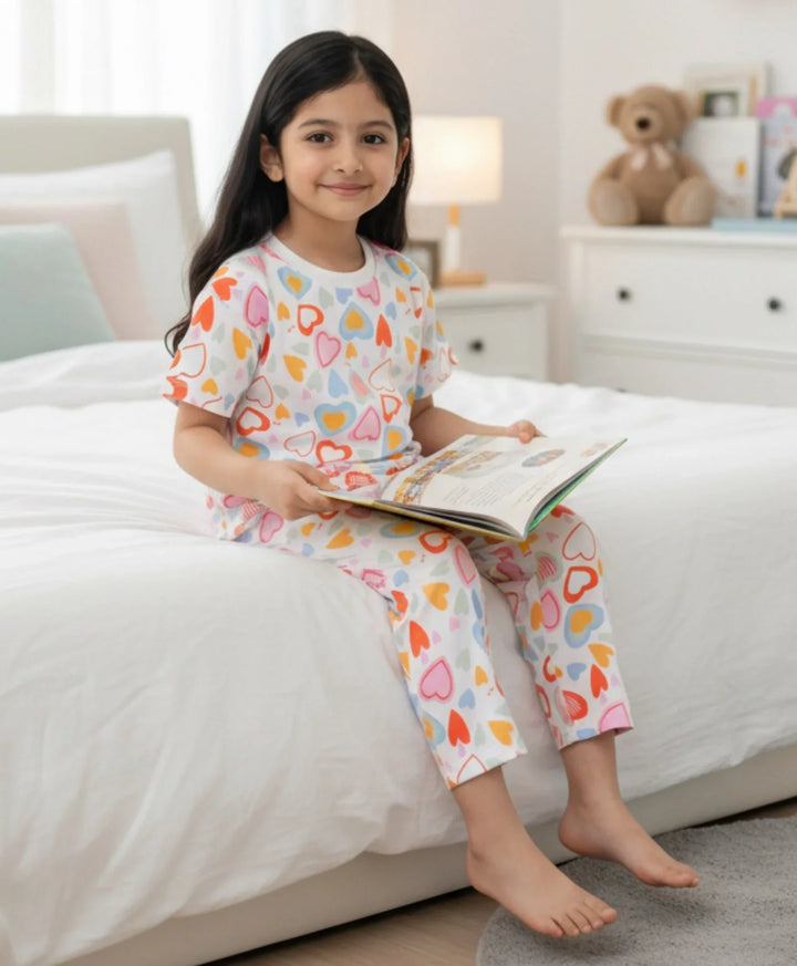 Summer Hearts Short Sleeve Pyjama Set - White