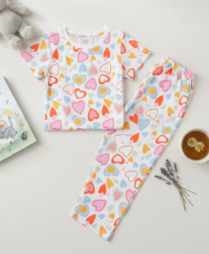 Summer Hearts Short Sleeve Pyjama Set - White
