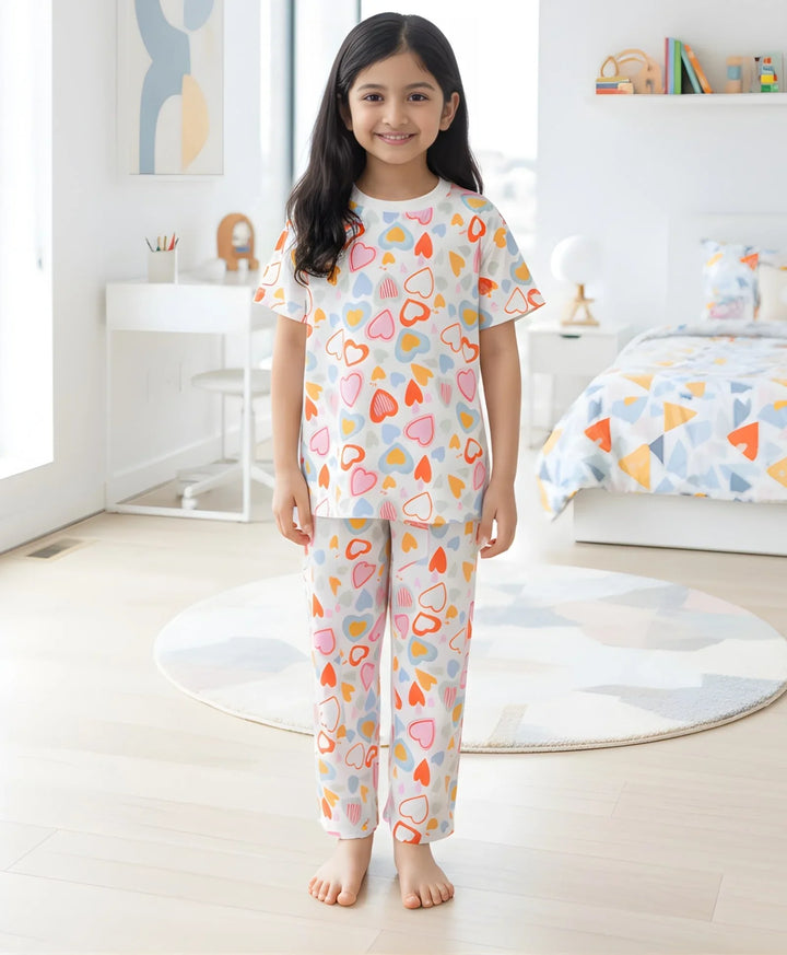Summer Hearts Short Sleeve Pyjama Set - White