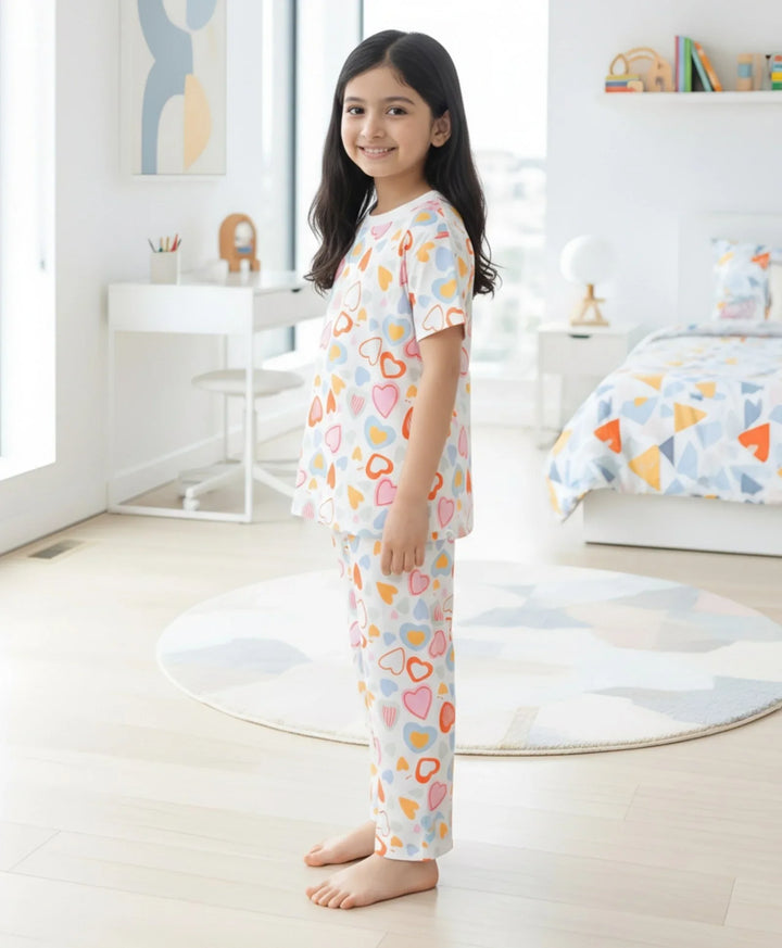 Summer Hearts Short Sleeve Pyjama Set - White