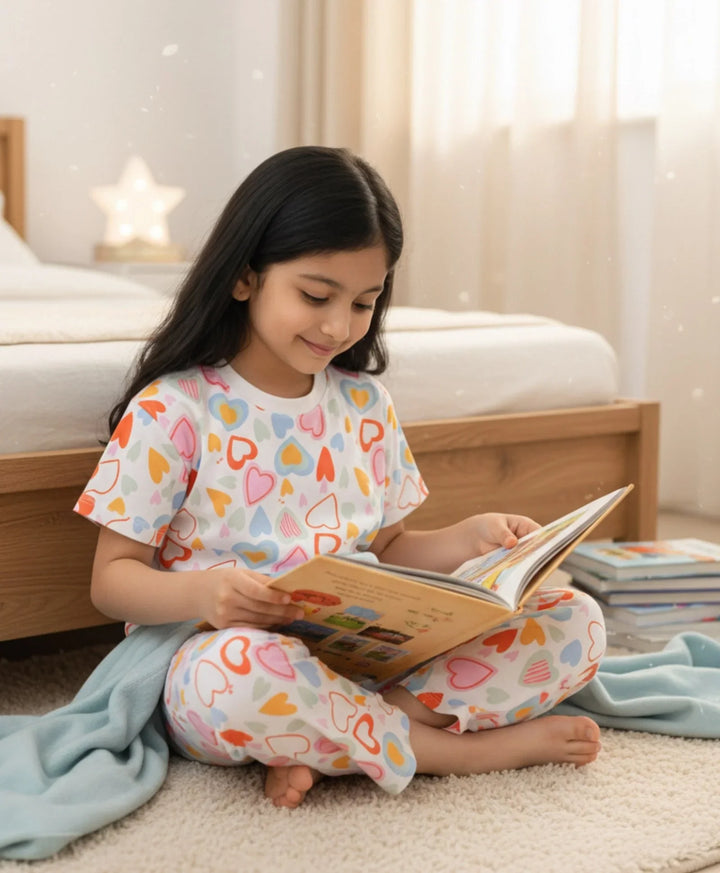 Summer Hearts Short Sleeve Pyjama Set - White