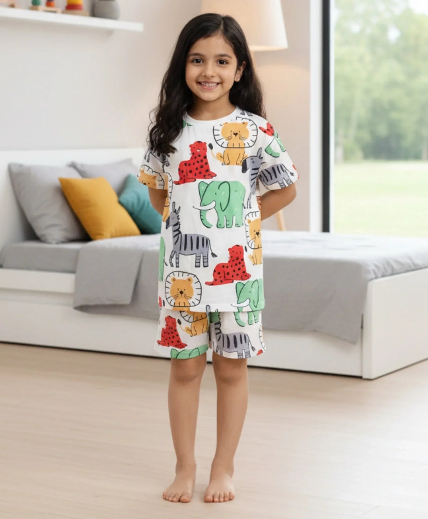Jungle Safari Girls Sleepwear Short Set - White