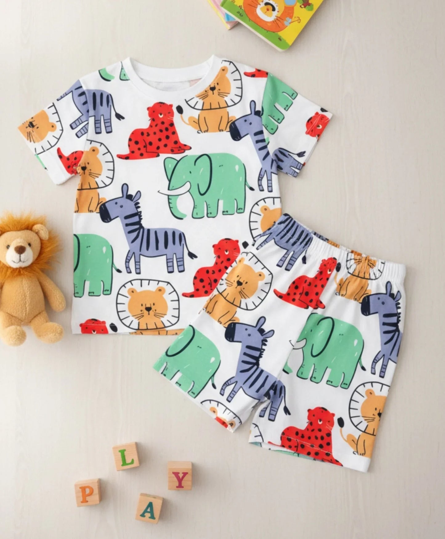 Jungle Safari Girls Sleepwear Short Set - White