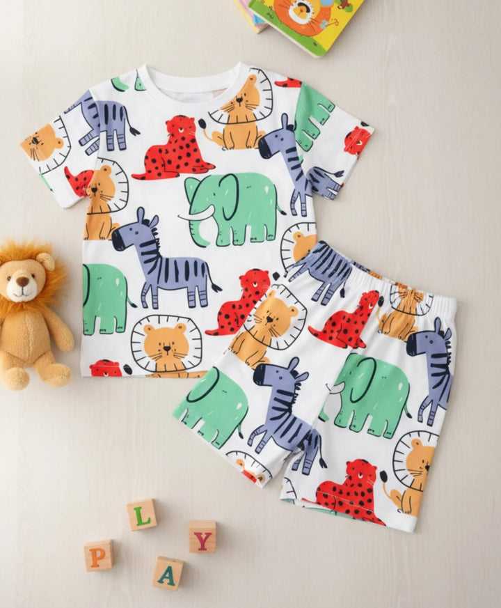 Jungle Safari Girls Sleepwear Short Set - White