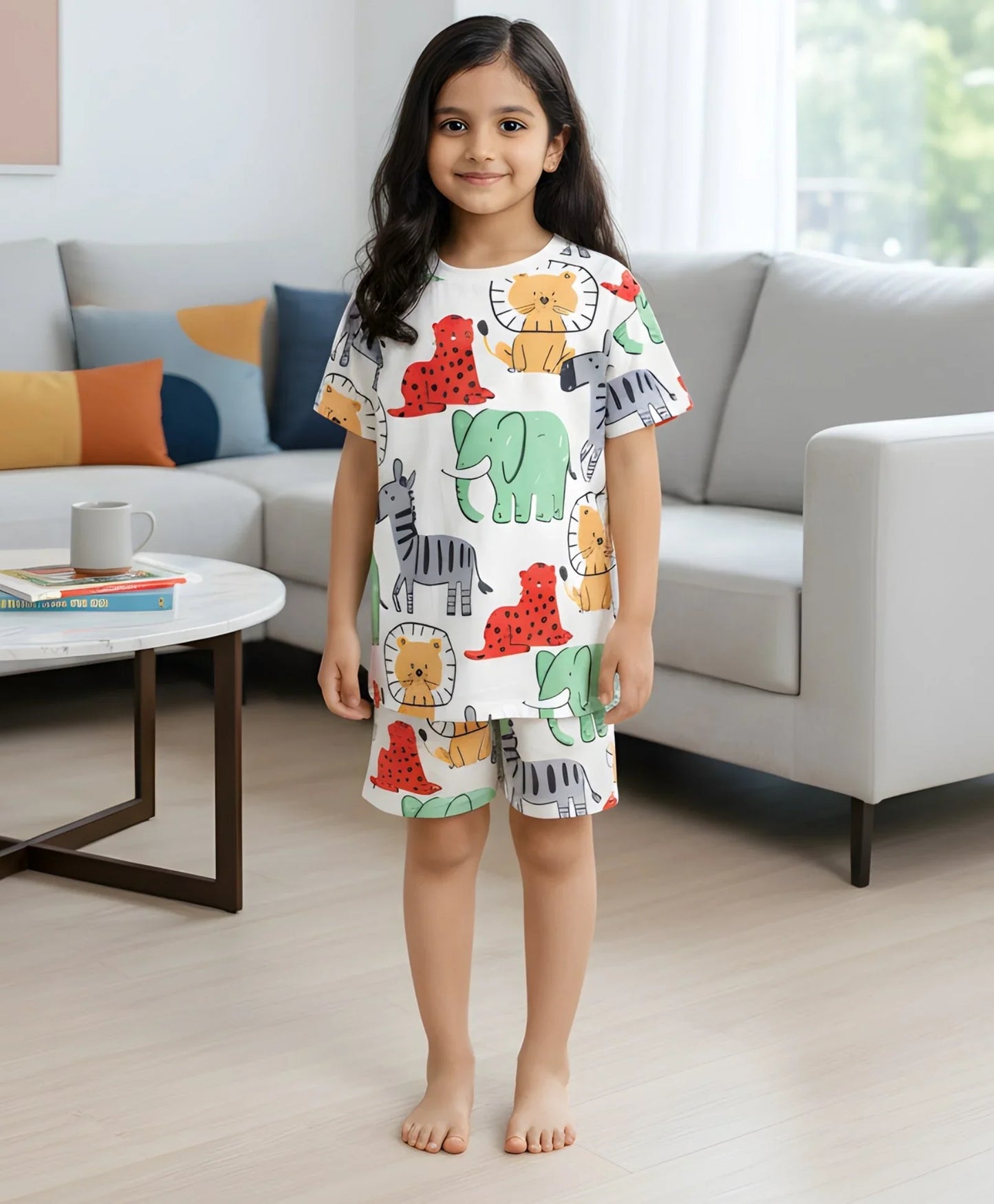 Jungle Safari Girls Sleepwear Short Set - White