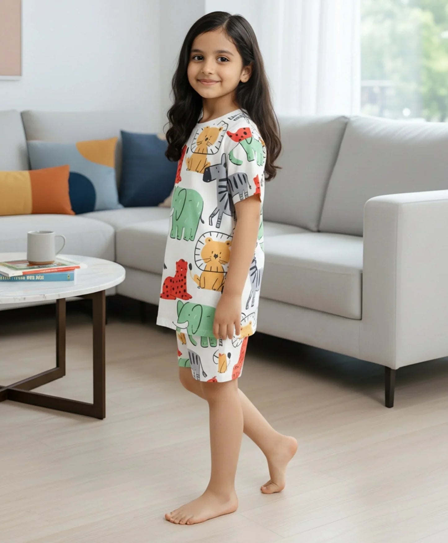 Jungle Safari Girls Sleepwear Short Set - White