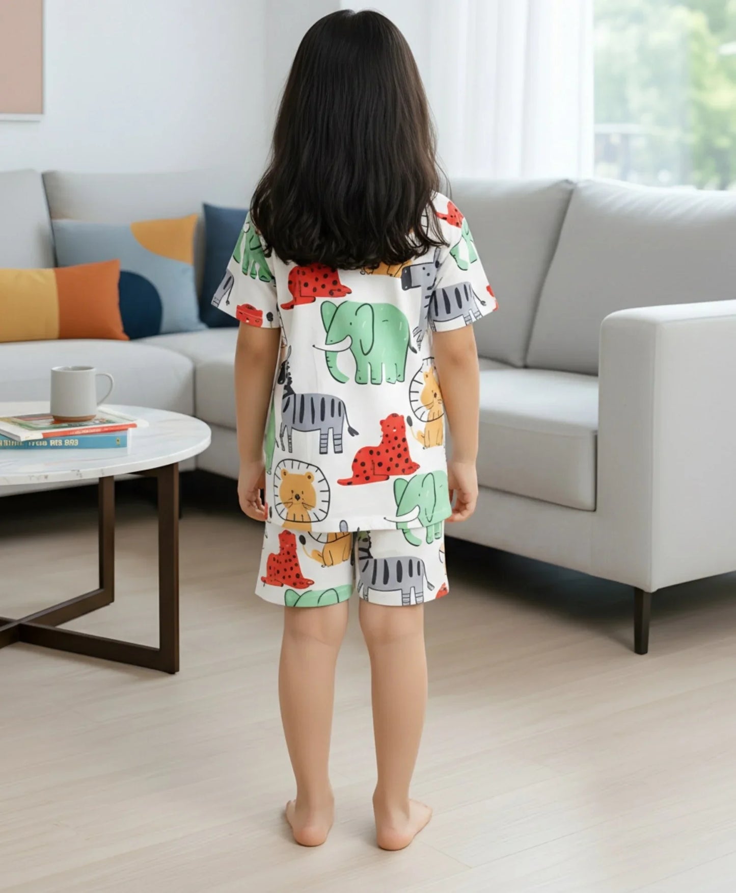 Jungle Safari Girls Sleepwear Short Set - White