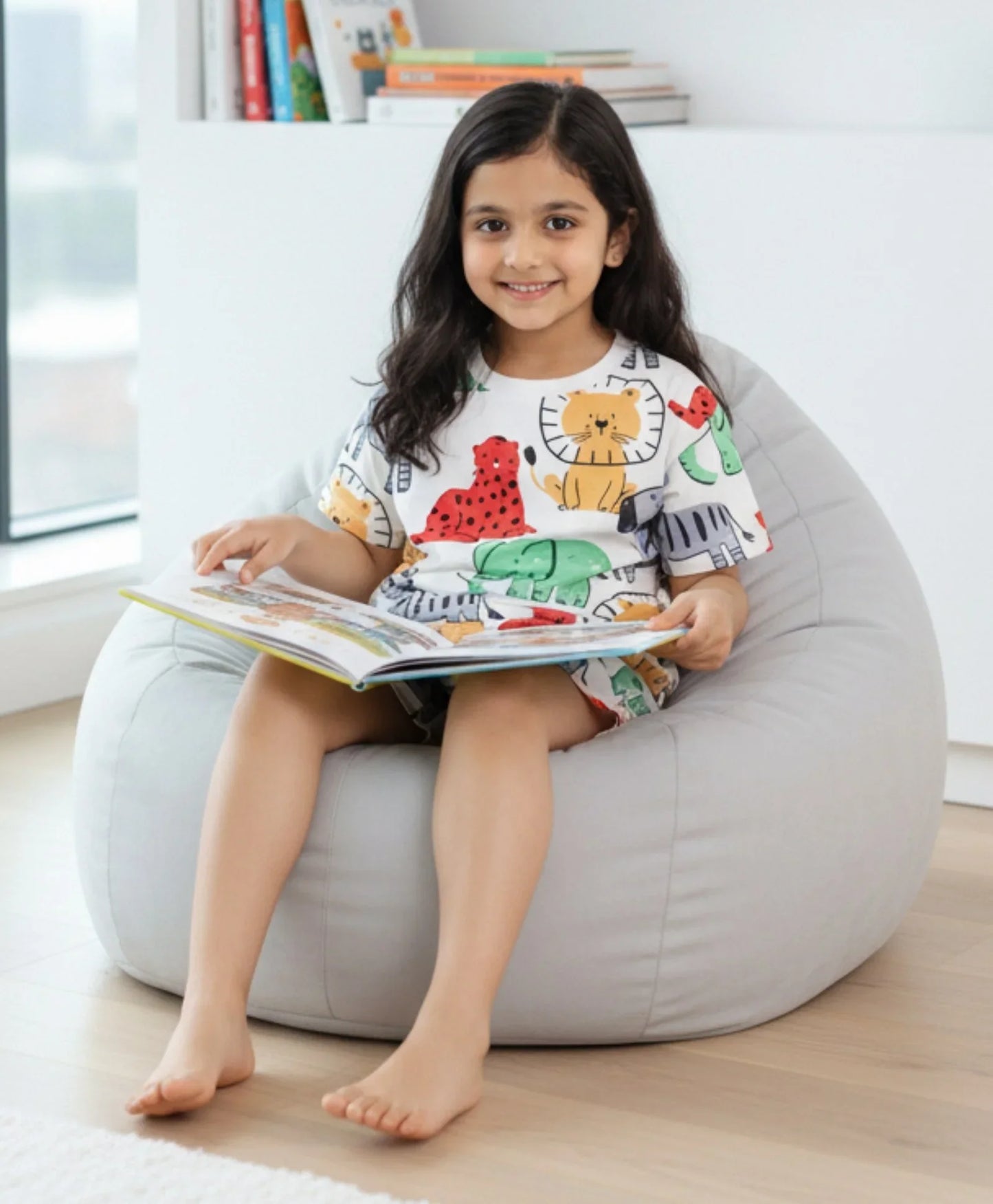 Jungle Safari Girls Sleepwear Short Set - White