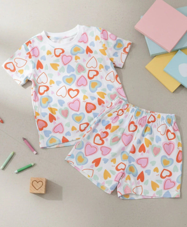 Summer Hearts Sleepwear Short Set - White