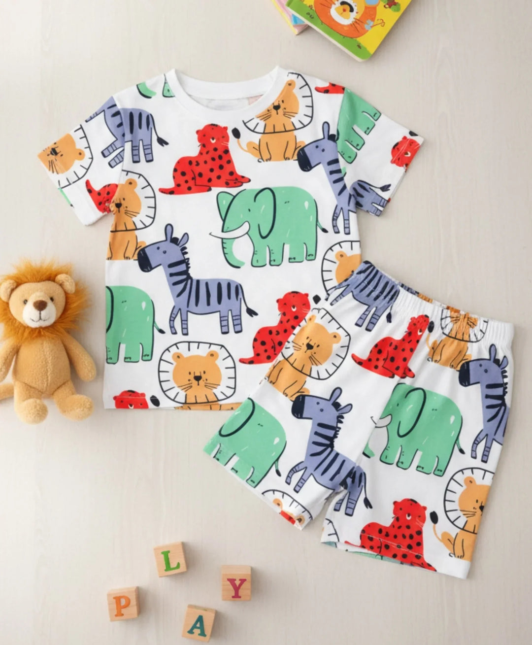 Jungle Safari Sleepwear Short Set - White