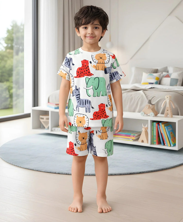 Jungle Safari Sleepwear Short Set - White