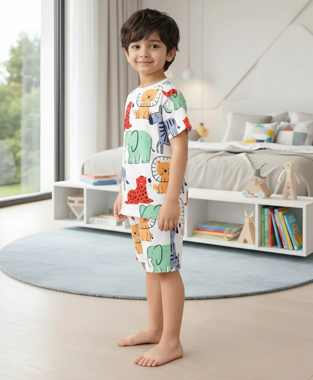 Jungle Safari Sleepwear Short Set - White