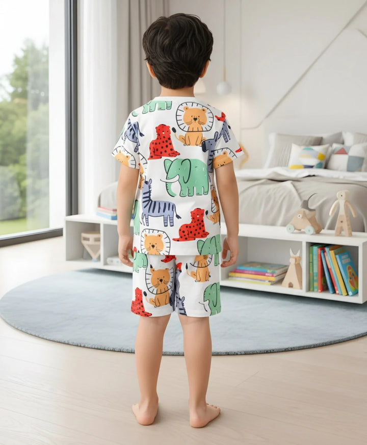 Jungle Safari Sleepwear Short Set - White