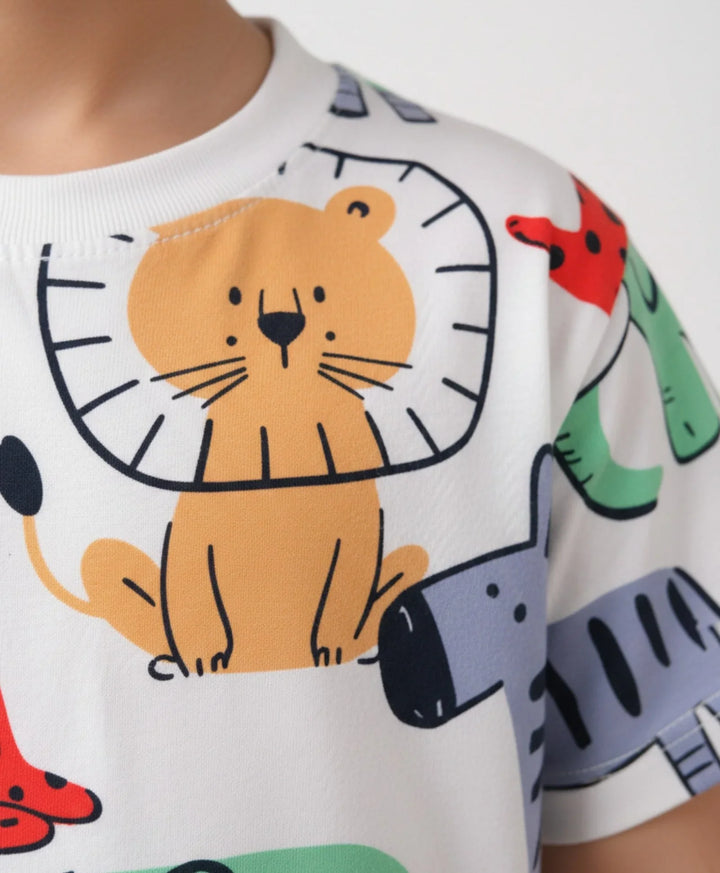 Jungle Safari Sleepwear Short Set - White