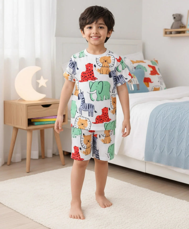 Jungle Safari Sleepwear Short Set - White