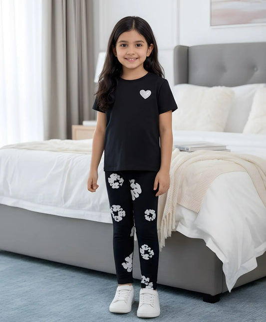 BLACK HEART SUMMER POP LEGGING SET - BLACK