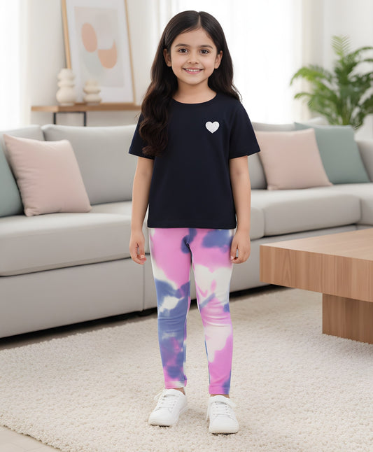 BLACK HEART SUMMER PINK BLUE TIE DYE LEGGING SET - BLACK/PINK