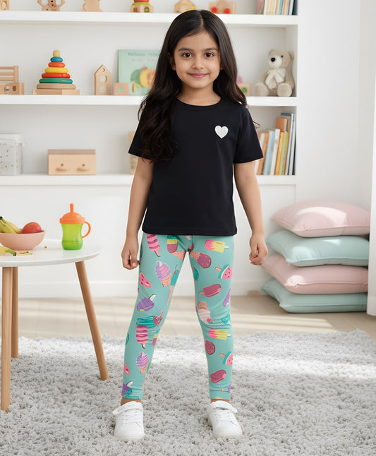 BLACK HEART SUMMER ICECREAM AQUA LEGGING SET - BLACK/AQUA