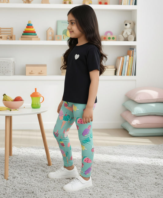 BLACK HEART SUMMER ICECREAM AQUA LEGGING SET - BLACK/AQUA