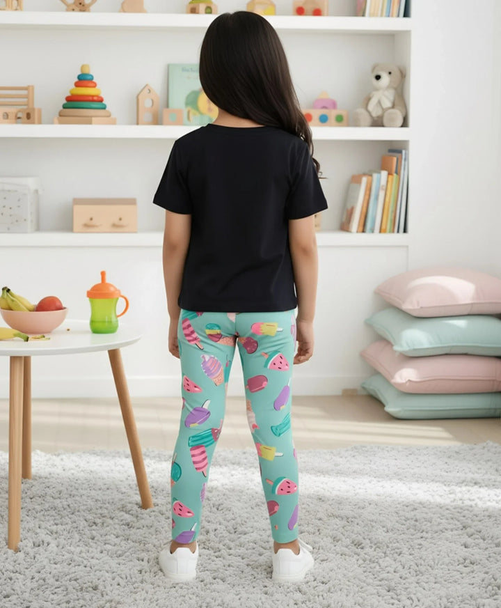 Black Heart Summer Icecream Aqua Legging Set - Black/Aqua