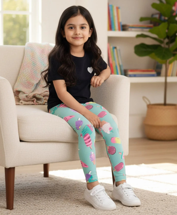 Black Heart Summer Icecream Aqua Legging Set - Black/Aqua