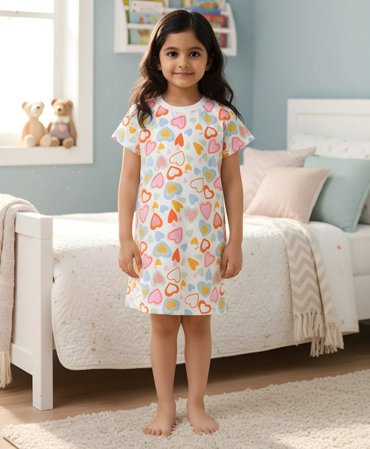 Summer Hearts Night Dress - White