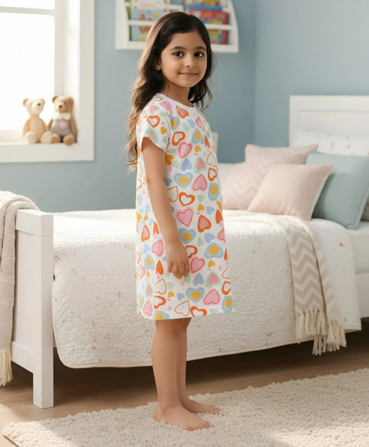 Summer Hearts Night Dress - White
