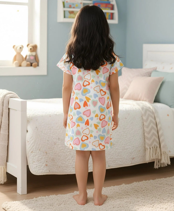 Summer Hearts Night Dress - White