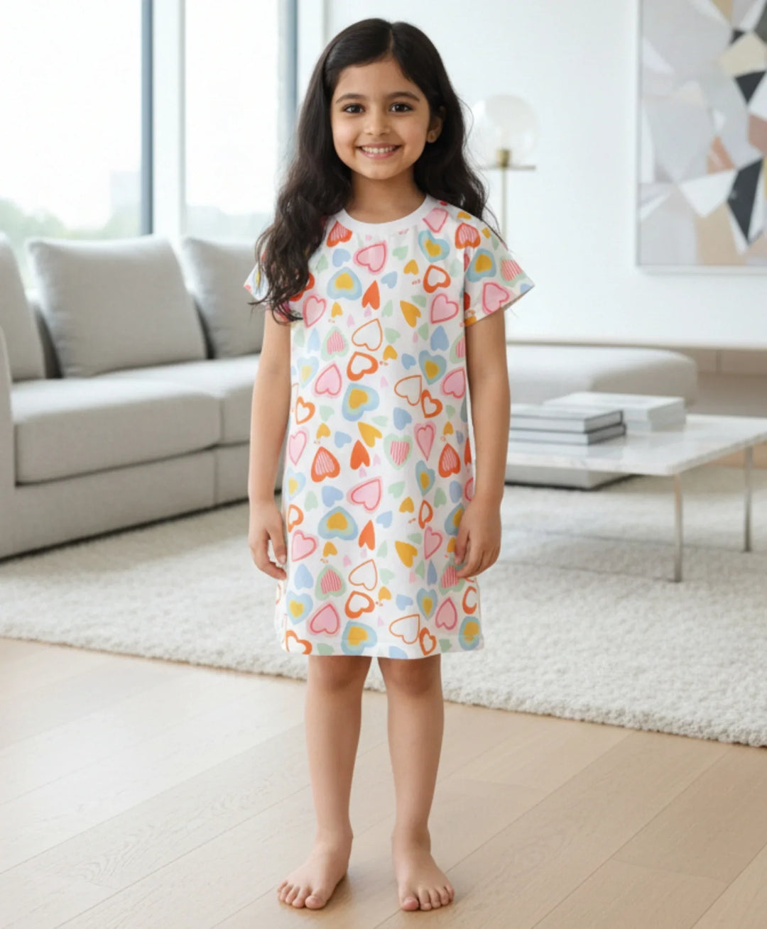 Summer Hearts Night Dress - White