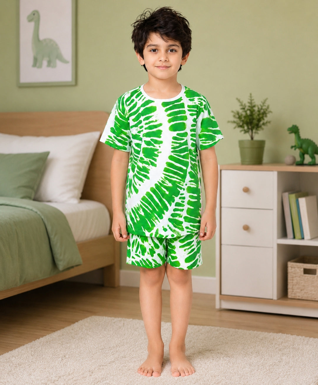 Green Swirl Boys Sleepwear Shorts Set - Green