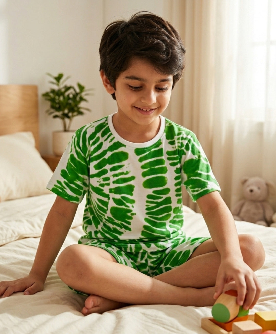 Green Swirl Boys Sleepwear Shorts Set - Green