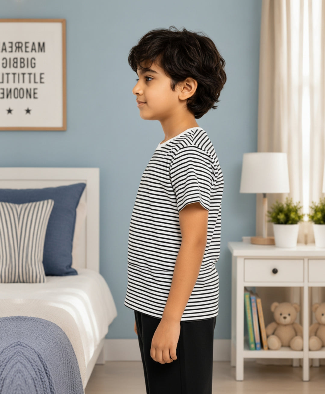 BLACK WHITE STRIPED BOYS SHORT SLEEVES T-SHIRT - BLACK/WHITE