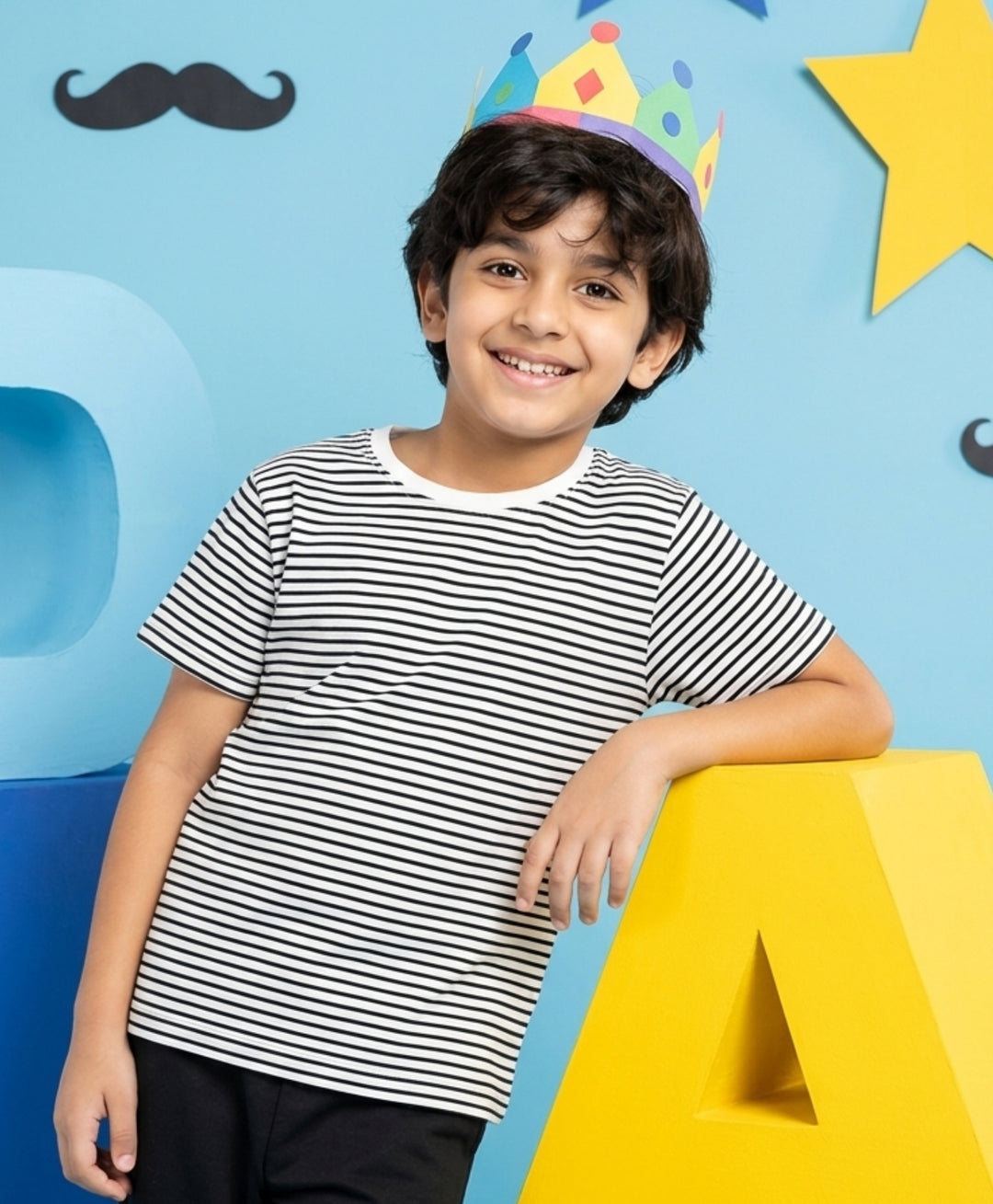 BLACK WHITE STRIPED BOYS SHORT SLEEVES T-SHIRT - BLACK/WHITE