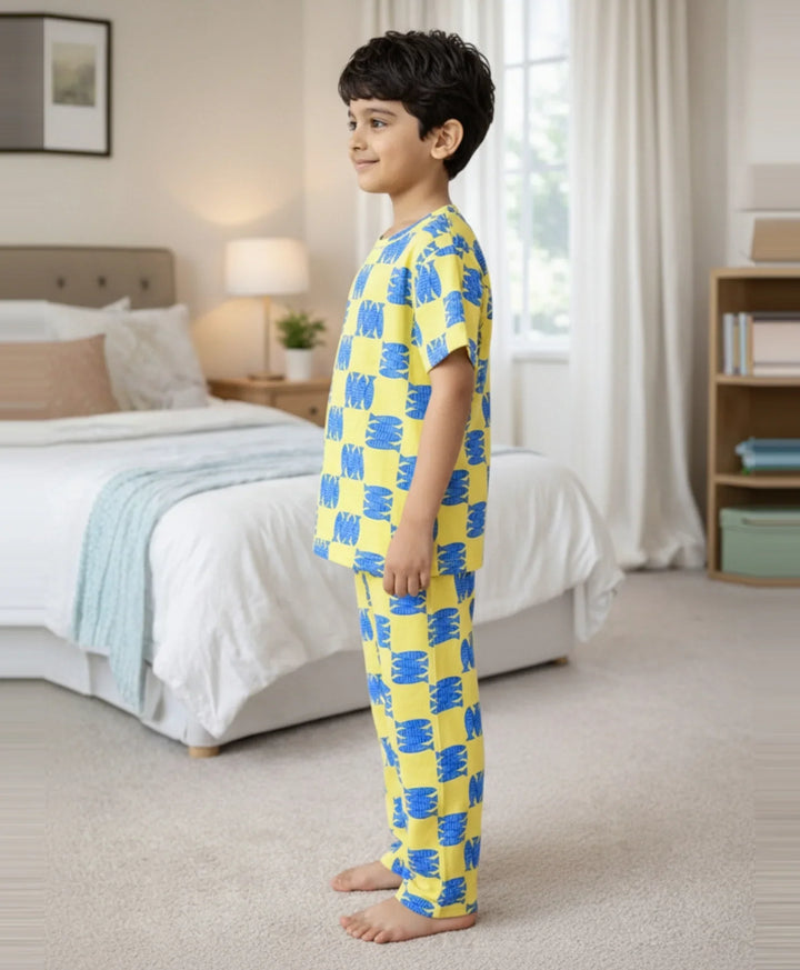 Fish Yellow Short Sleeve Pyjama Set - Yellow