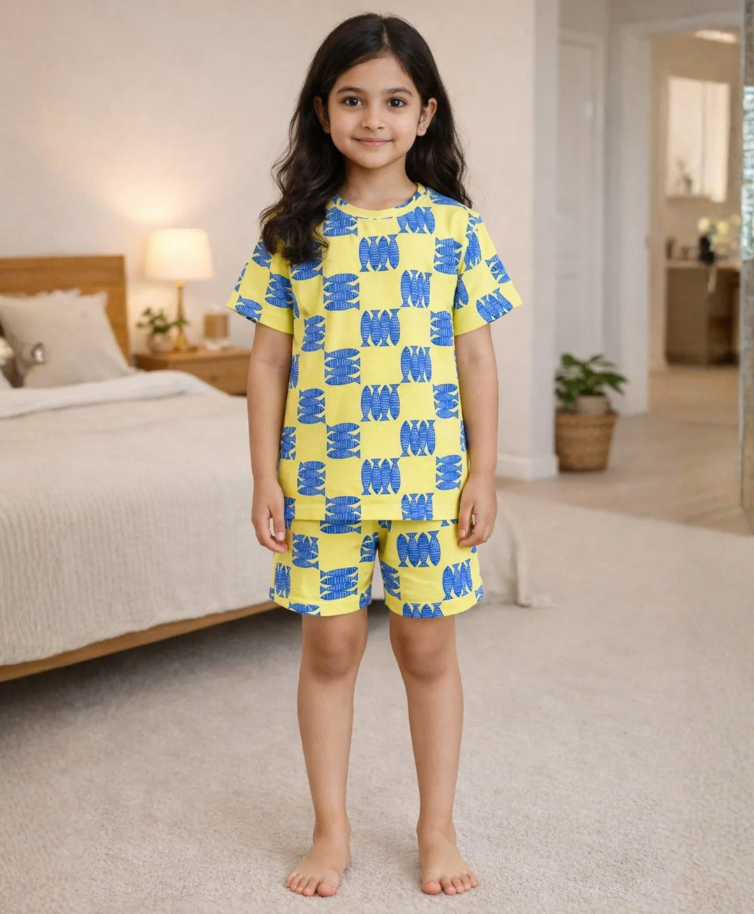Fish Yellow Girls Sleepwear Short Set - Yellow