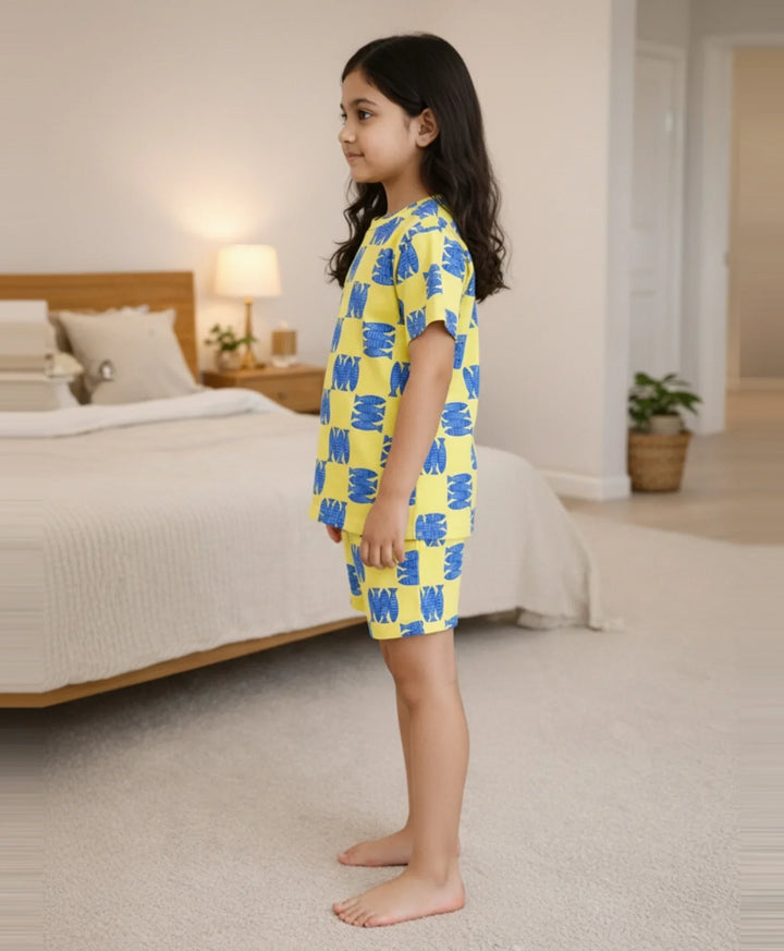 Fish Yellow Girls Sleepwear Short Set - Yellow