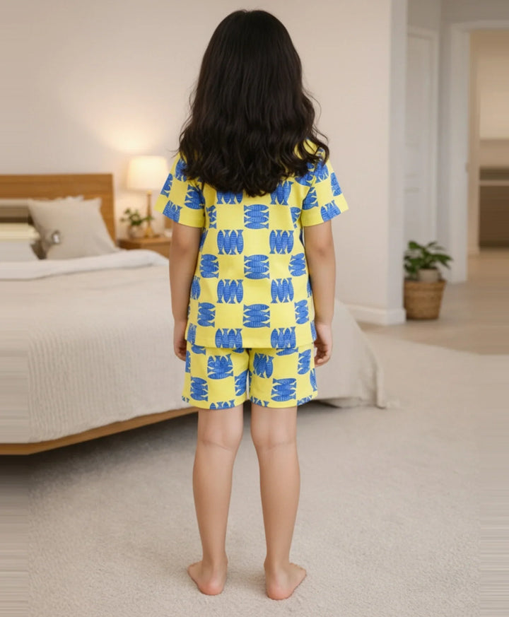 Fish Yellow Girls Sleepwear Short Set - Yellow