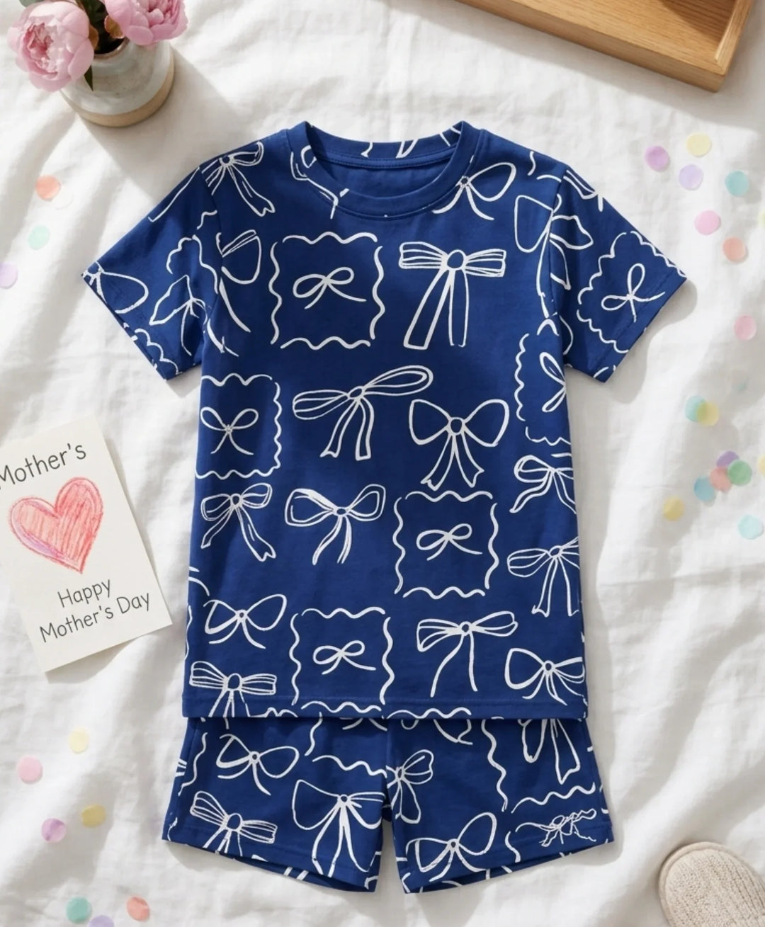 Blue Bow Girls Sleepwear Short Set - Blue
