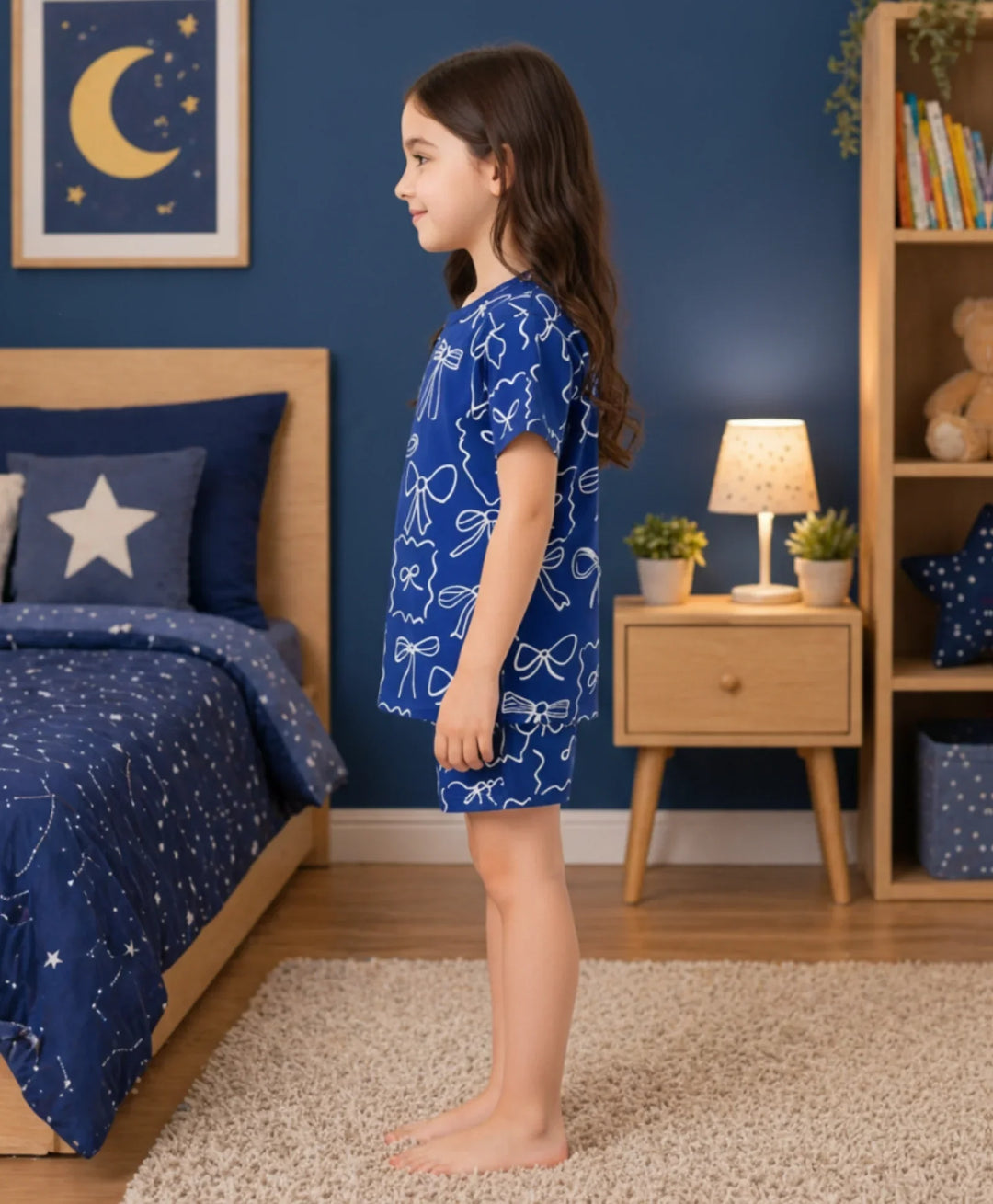 Blue Bow Girls Sleepwear Short Set - Blue