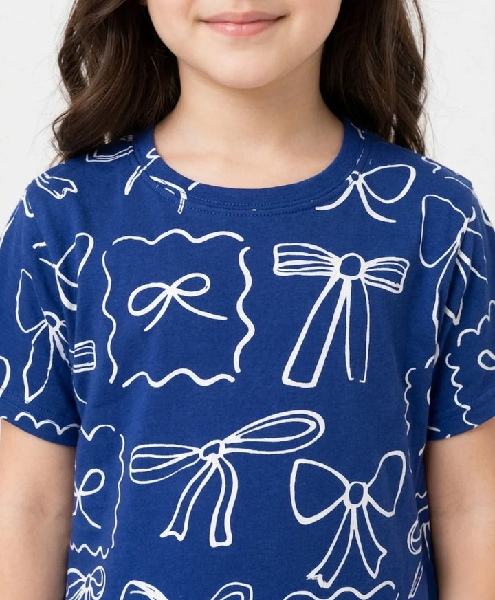 Blue Bow Girls Sleepwear Short Set - Blue